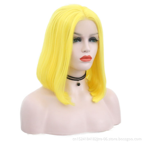 heat resistant fiber bright color yellow synthetic wig
